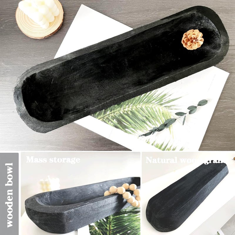 linsuo Wooden Dough Bowl Decor, Vintage Wooden Bowl Hand Carved Home Decor for Dining Table Center, Living Room, Kitchen Decor. (20inch black) - Image 5